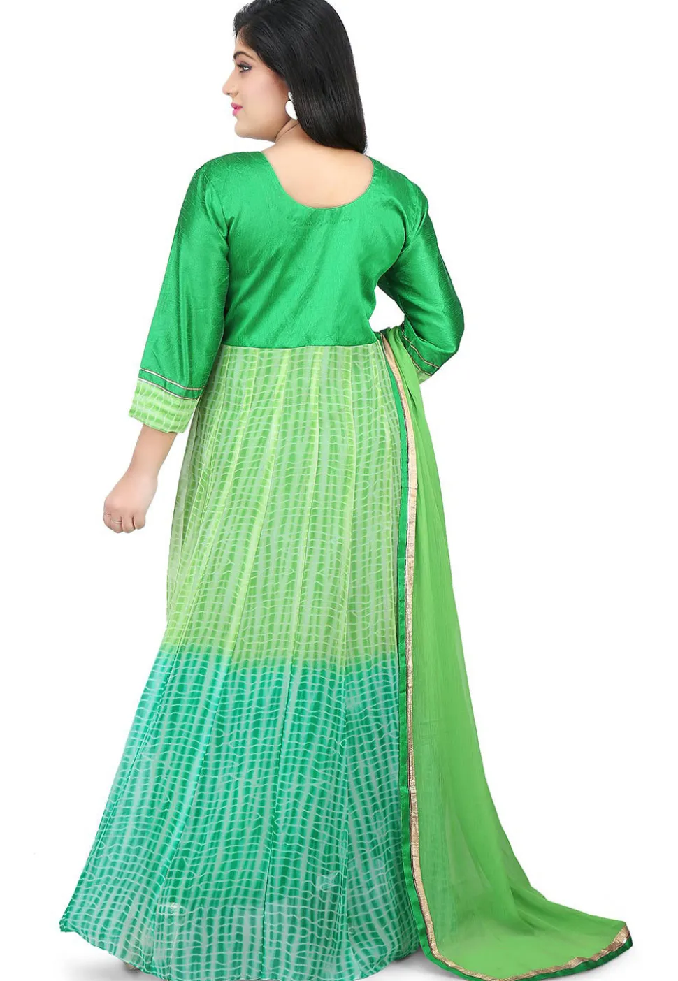Shibori Dyed Georgette Abaya Style Suit in Shaded Green
