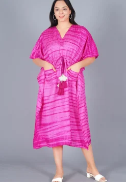 Shibori Dyed Pure Silk Kaftan in Shaded Pink