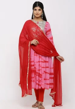 Shibori Georgette Flared Suit in Pink