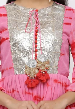 Shibori Georgette Flared Suit in Pink