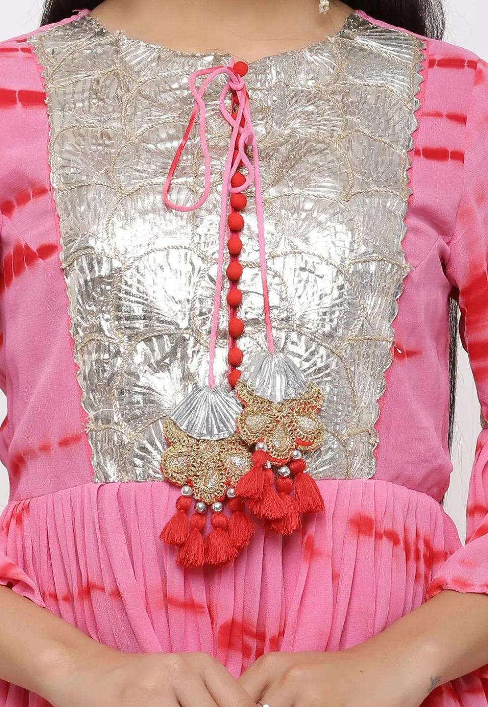 Shibori Georgette Flared Suit in Pink