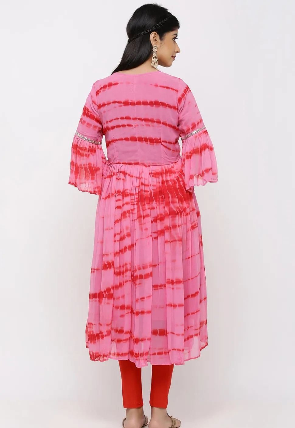 Shibori Georgette Flared Suit in Pink
