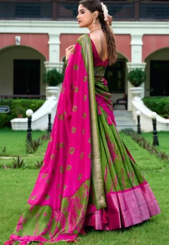 Shibori Printed Art Silk Lehenga in Green