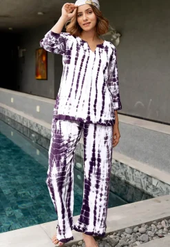 Shibori Printed Pure Cotton Co Ord Set in White and Dark Purple