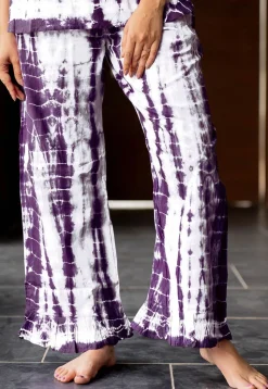 Shibori Printed Pure Cotton Co Ord Set in White and Dark Purple