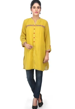 Side Pleated Georgette Tunic in Mustard
