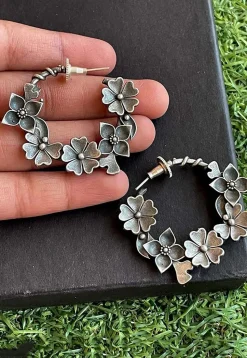 Silver Look Alike Oxidised Hoop Earrings