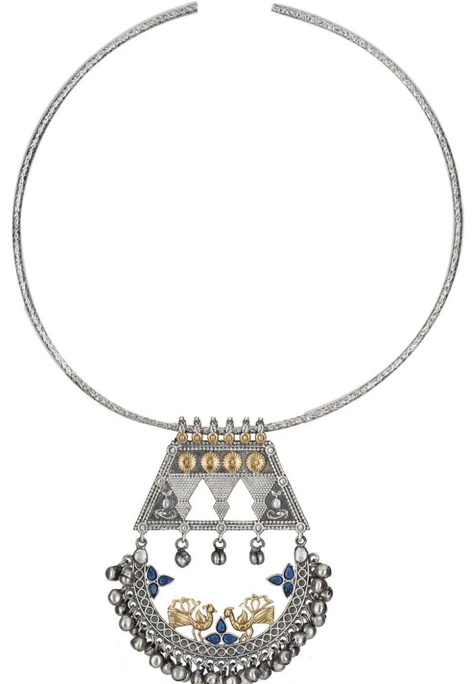 Silver Look Alike Stone Studded Hasli Necklace