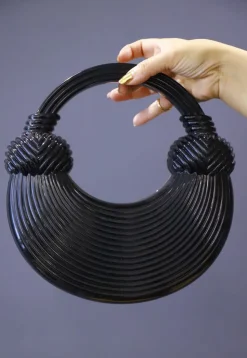 Solid Color Acrylic Round Clutch Bag in Black