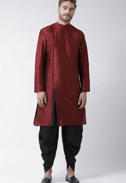 Solid Color Art Dupion Silk Dhoti Kurta in Maroon