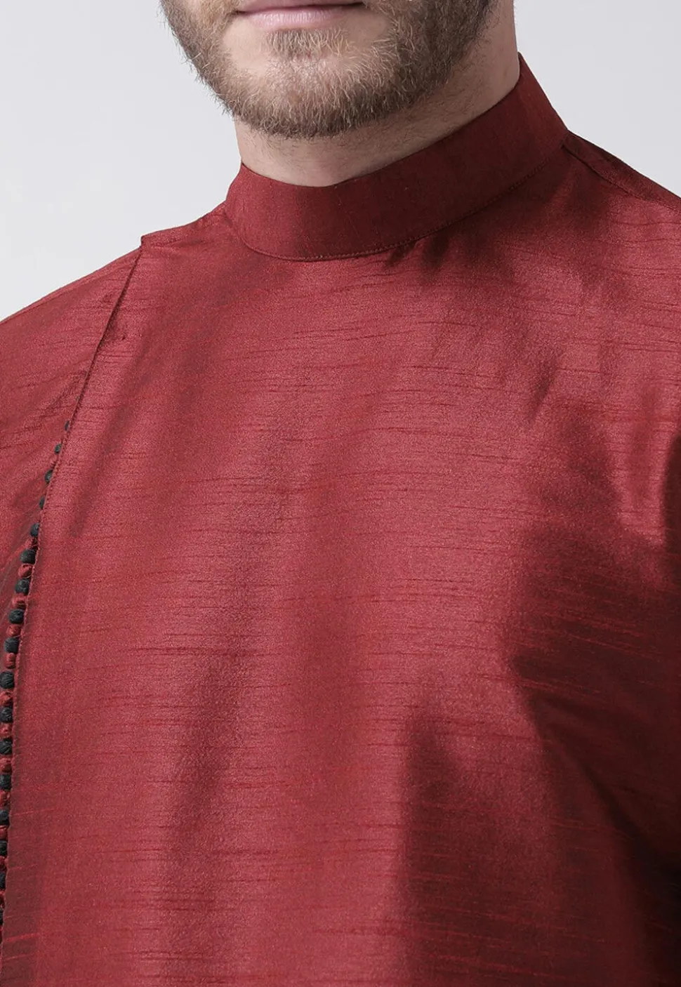 Solid Color Art Dupion Silk Dhoti Kurta in Maroon