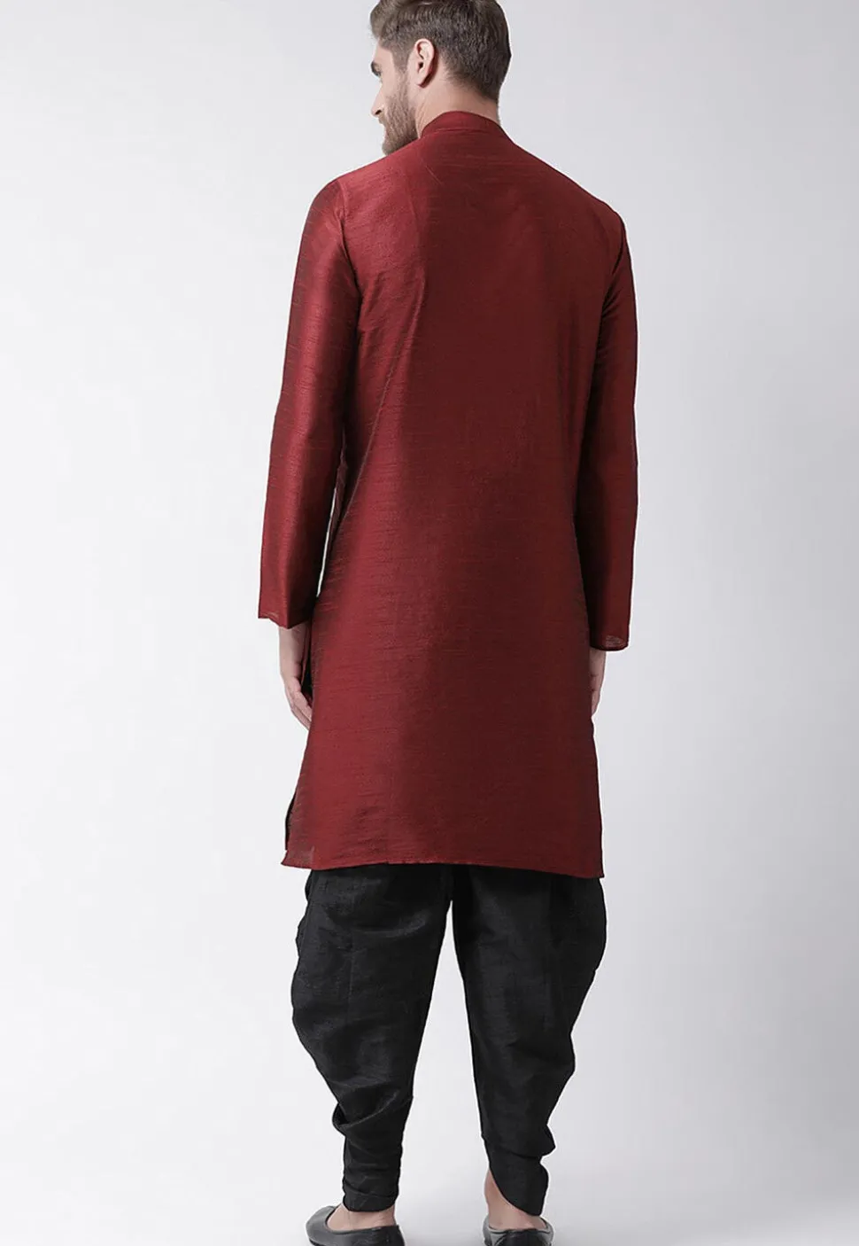 Solid Color Art Dupion Silk Dhoti Kurta in Maroon