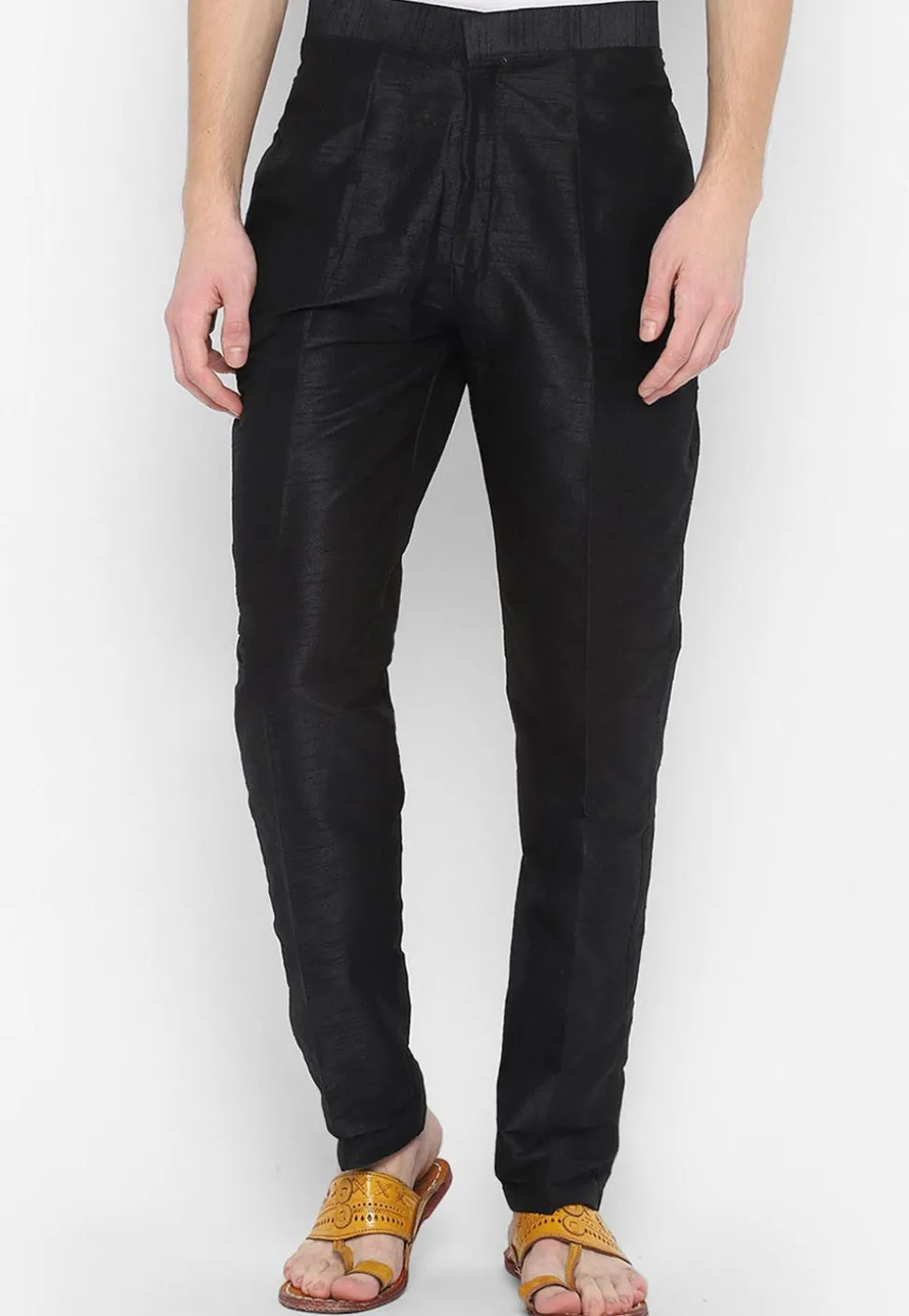 Solid Color Art Dupion Silk Pant in Black