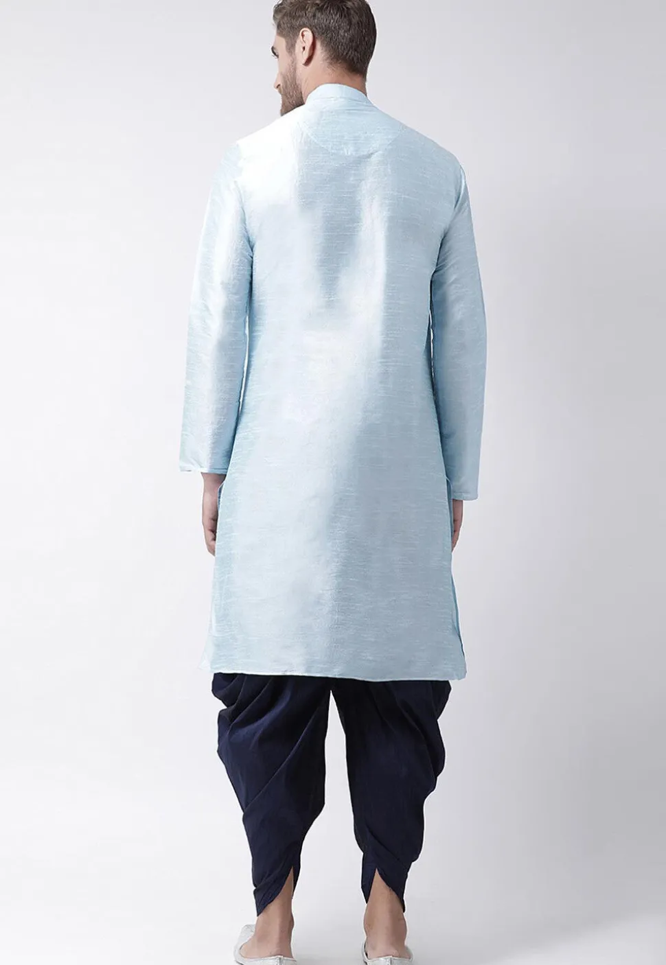 Solid Color Art Dupion Silk Dhoti Kurta in Light Blue