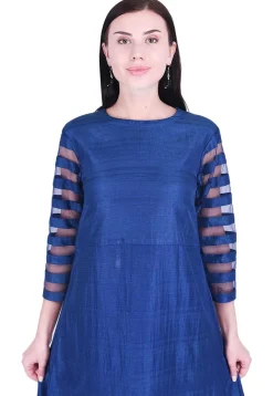 Solid Color Art Silk A Line Dress in Royal Blue