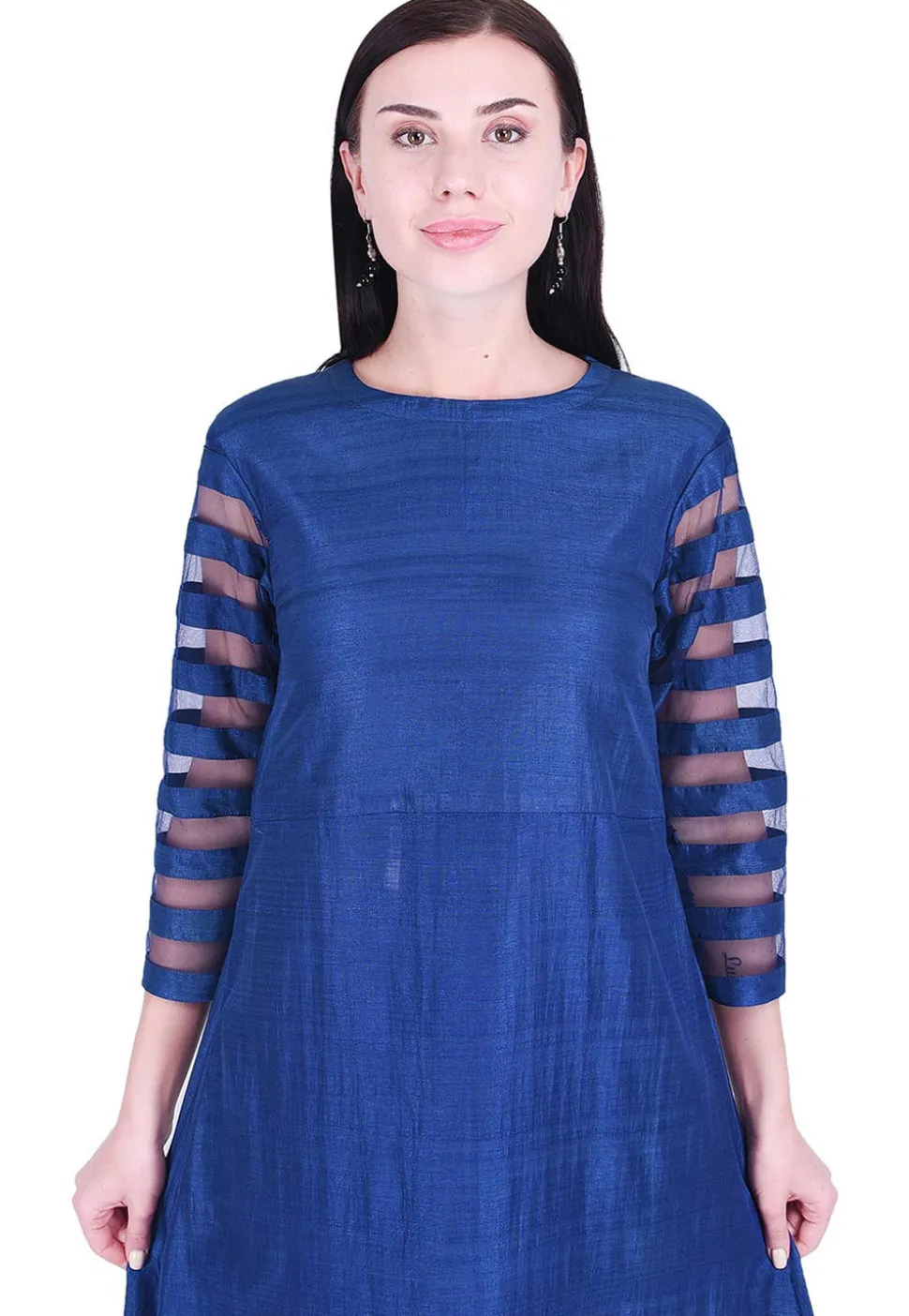 Solid Color Art Silk A Line Dress in Royal Blue