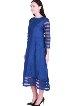 Solid Color Art Silk A Line Dress in Royal Blue