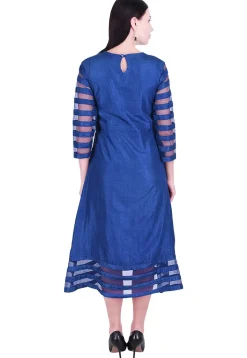 Solid Color Art Silk A Line Dress in Royal Blue