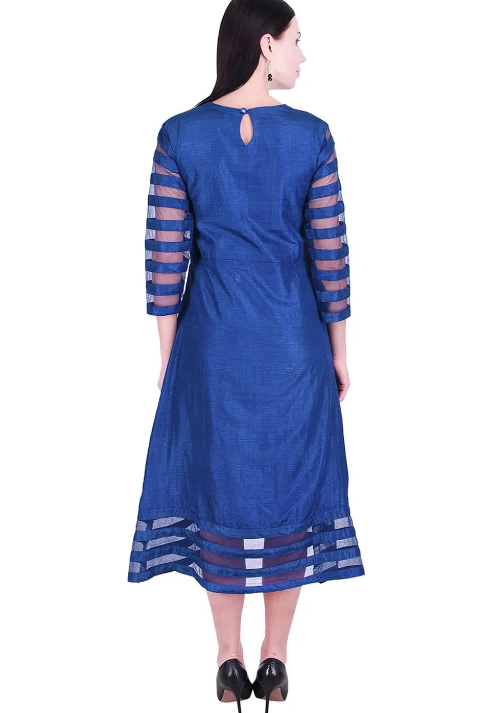 Solid Color Art Silk A Line Dress in Royal Blue
