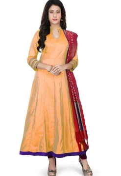 Solid Color Art Silk Anarkali Suit in Peach