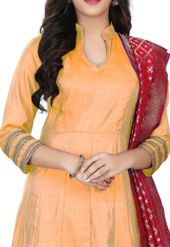 Solid Color Art Silk Anarkali Suit in Peach