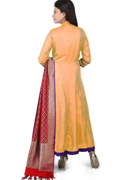 Solid Color Art Silk Anarkali Suit in Peach