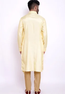 Solid Color Art Silk Asymmetric Kurta in Light Yellow