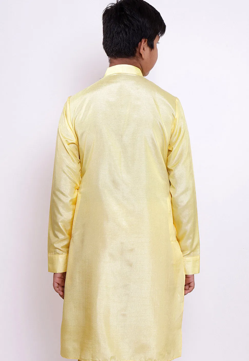 Solid Color Art Silk Asymmetric Kurta in Light Yellow