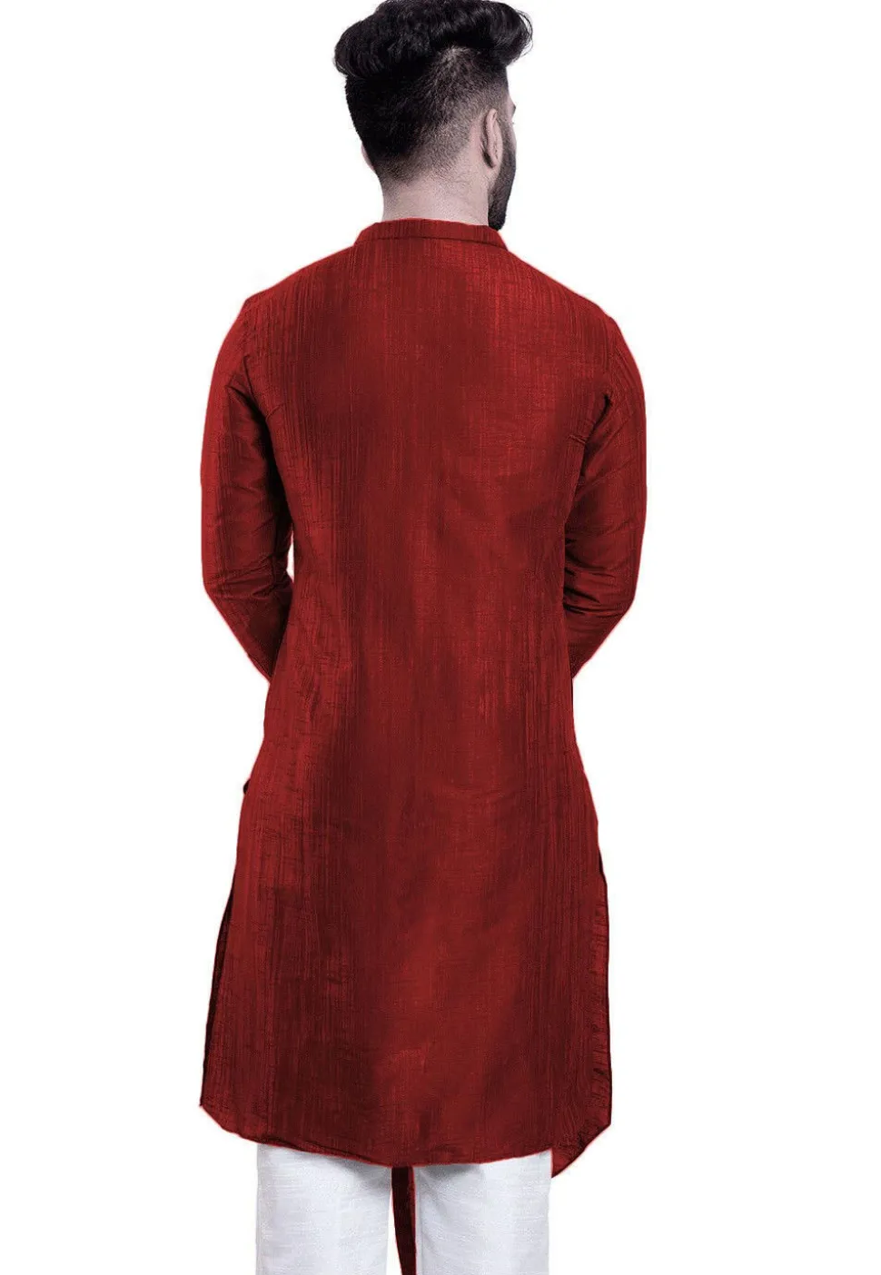 Solid Color Art Silk Asymmetric Kurta in Maroon