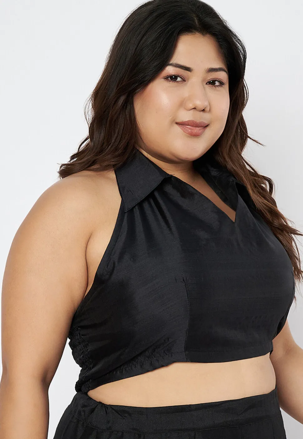 Solid Color Art Silk Blouse in Black