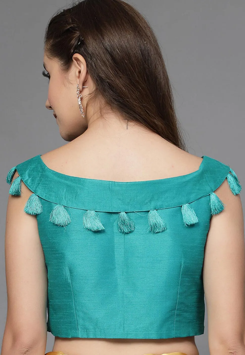Solid Color Art Silk Blouse in Teal Green