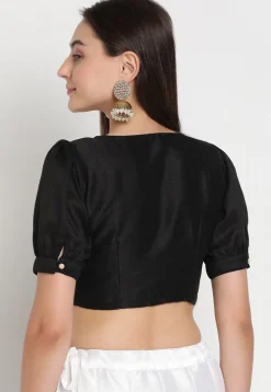 Solid Color Art Silk Blouse in Black