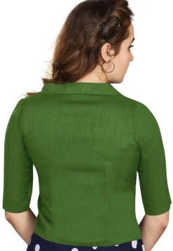 Solid Color Art Silk Blouse in Olive Green