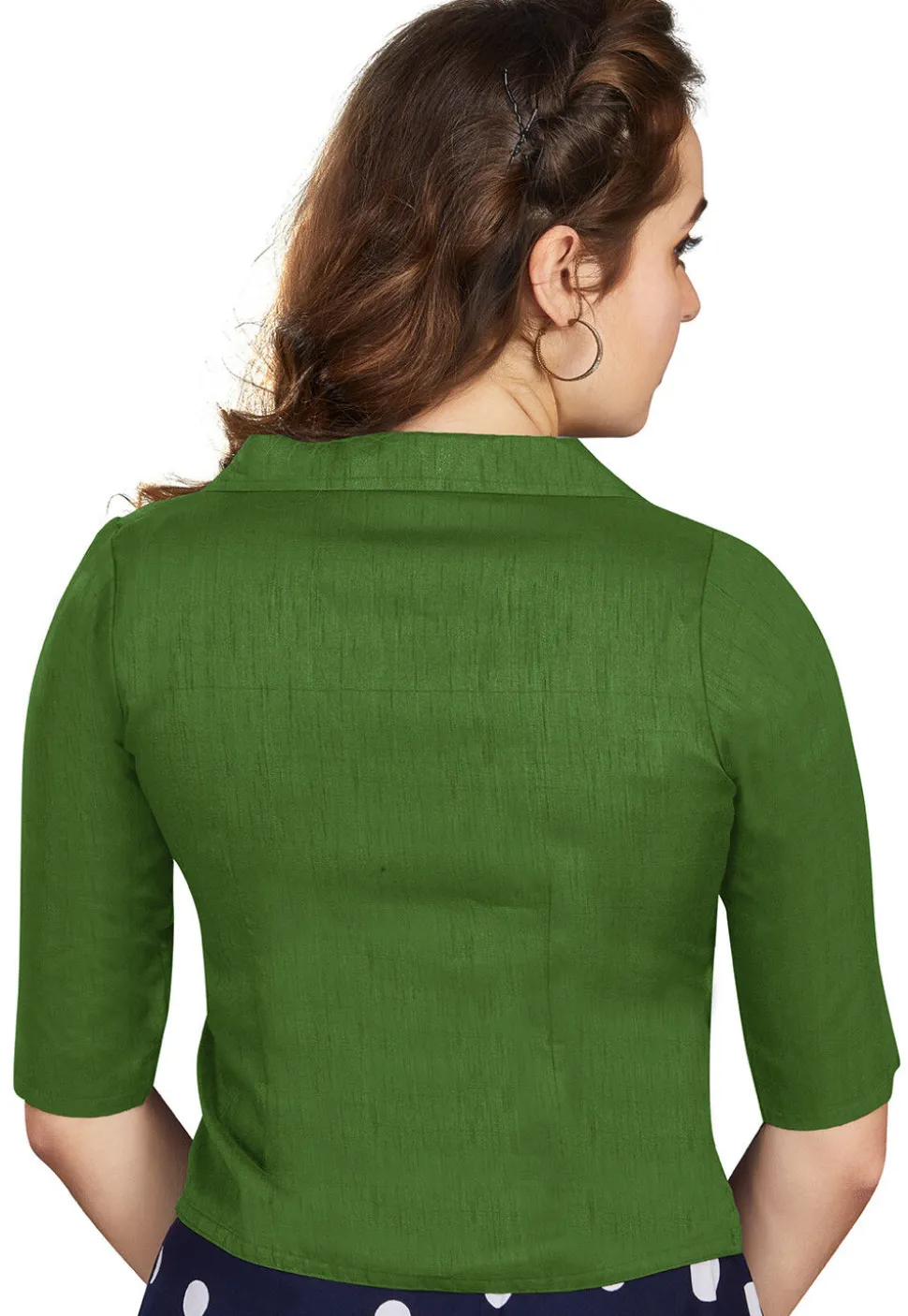 Solid Color Art Silk Blouse in Olive Green