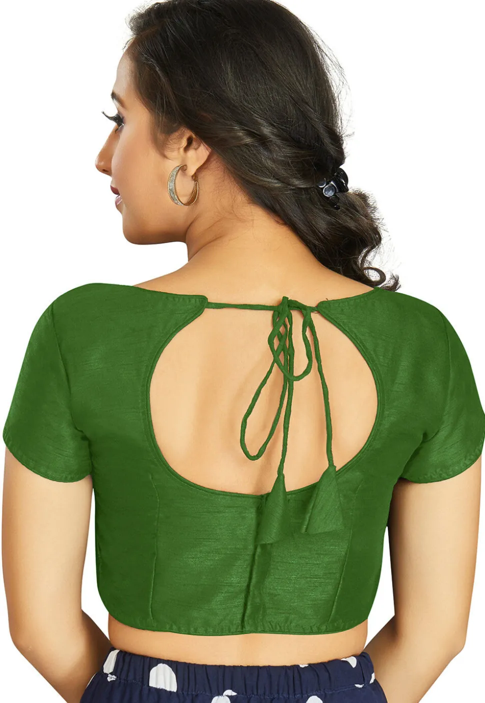 Solid Color Art Silk Blouse in Olive Green
