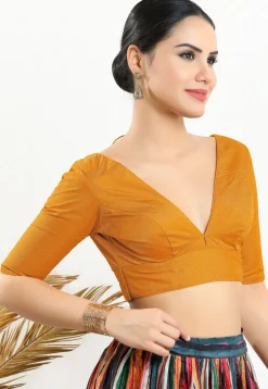 Solid Color Art Silk Blouse in Mustard