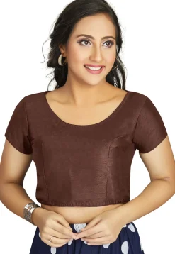 Solid Color Art Silk Blouse in Brown