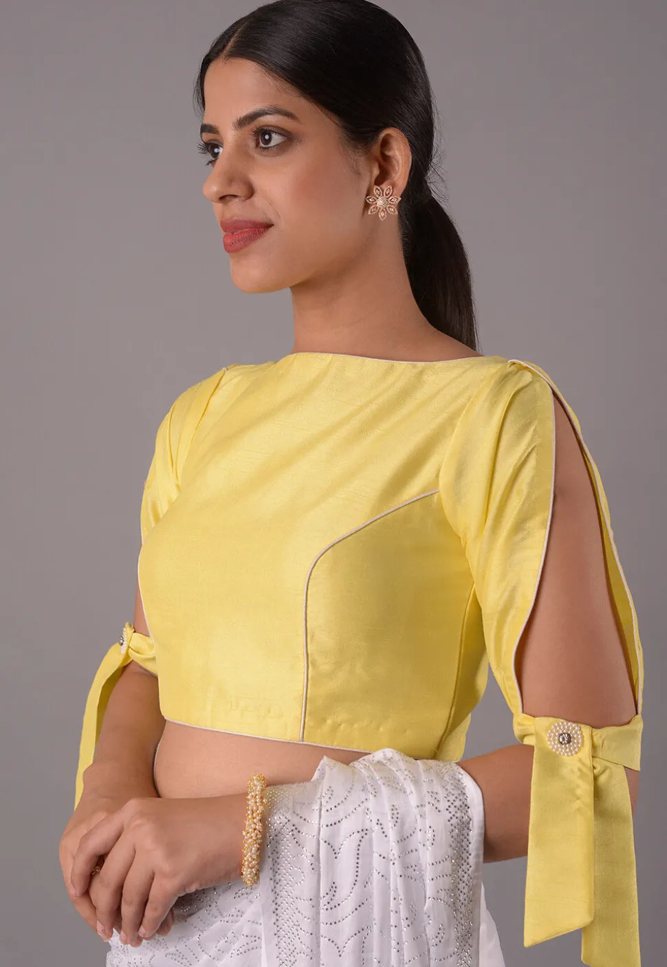 Solid Color Art Silk Blouse in Yellow
