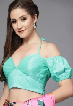 Solid Color Art Silk Blouse in Sea Green