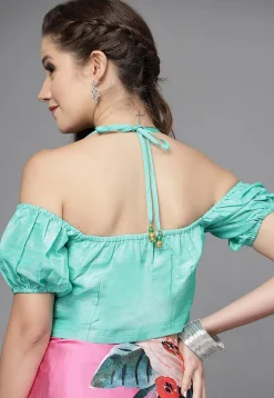Solid Color Art Silk Blouse in Sea Green