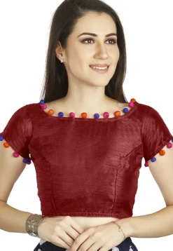 Solid Color Art Silk Blouse in Maroon