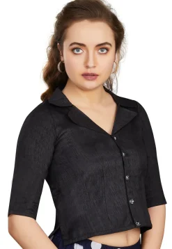 Solid Color Art Silk Blouse in Black