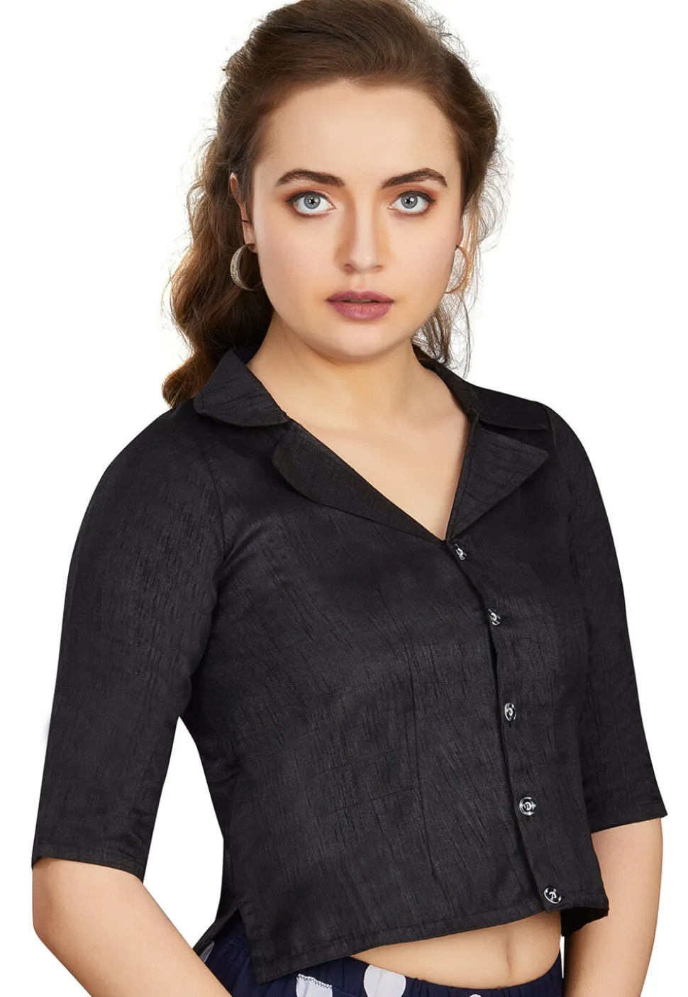 Solid Color Art Silk Blouse in Black