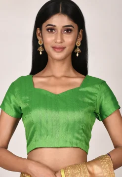 Solid Color Art Silk Blouse in Green
