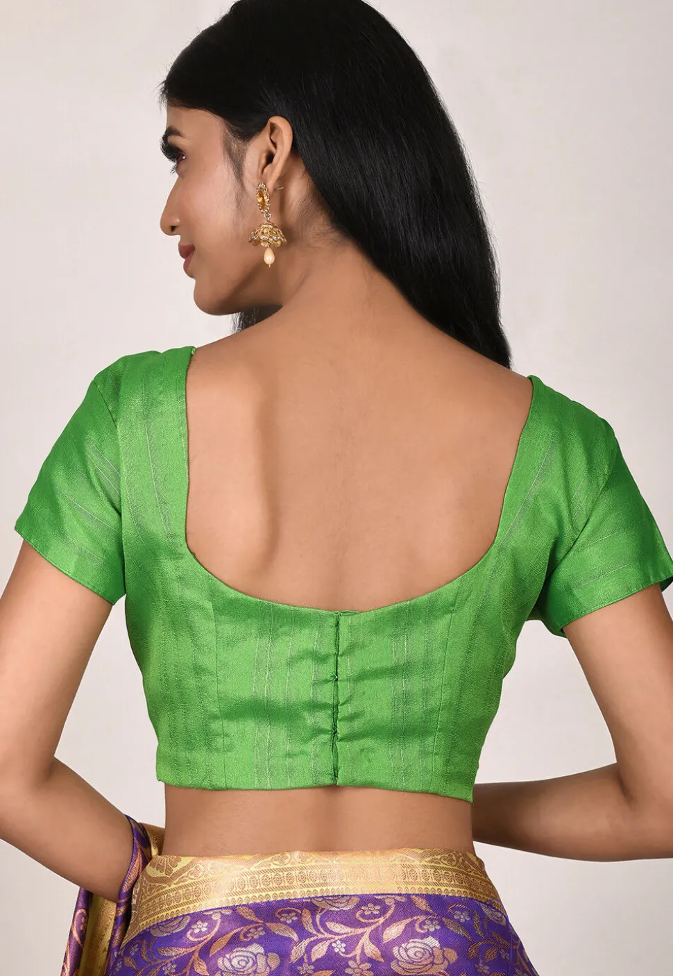 Solid Color Art Silk Blouse in Green