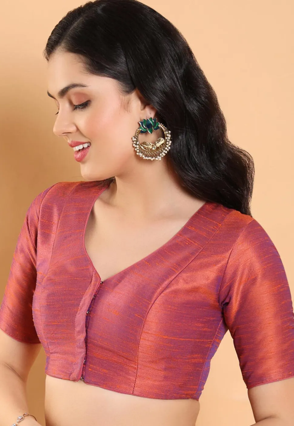 Solid Color Art Silk Blouse in Rust