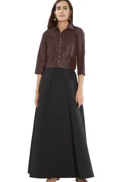 Solid Color Art Silk Blouse in Brown