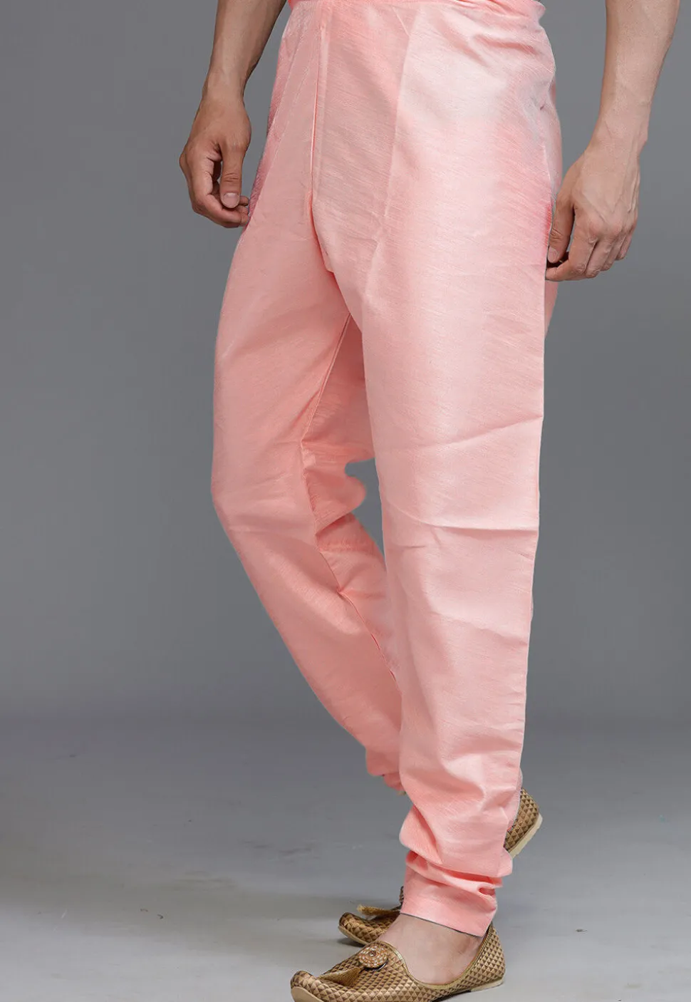 Solid Color Art Silk Churidar in Peach