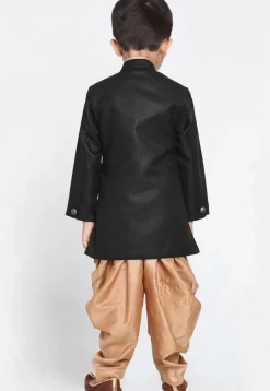 Solid Color Art Silk Dhoti Sherwani in Black