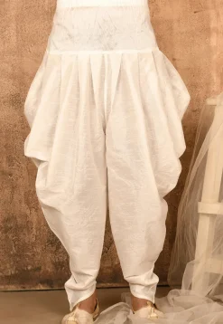 Solid Color Art Silk Dhoti Pant in Off White
